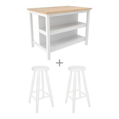 Ilha Cozinha + 2 Banquetas Ditália 2 Pratel. Branco Cd-1019
