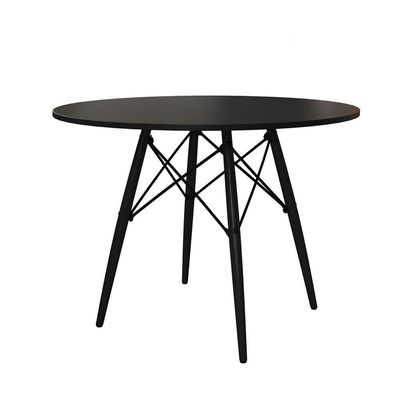 Mesa De Jantar Preta 90Cm Base Madeira Maciça Preta Preto