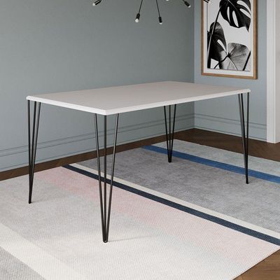 Mesa De Jantar Pés Harpin Retangular Tampo De Madeira Branco