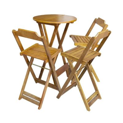 Kit 3 Jogos De Mesa Bistrô De Madeira Dobrável Com 3 Banquetas - Mel
