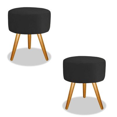 Kit 2 Puff Banquetas Preta/Black Para Sala,Quarto E Bancada