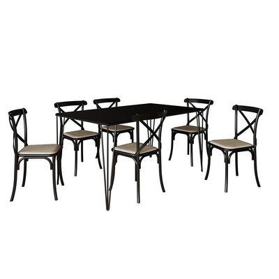 Conjunto Mesa De Jantar Elen Com 6 Cadeiras Katrina Base E Tampo Preto 150Cm - Preto