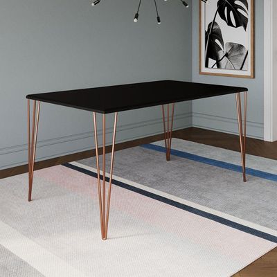 Mesa De Jantar 140X80Cm Tampo Preto Com Base Cobre Preto