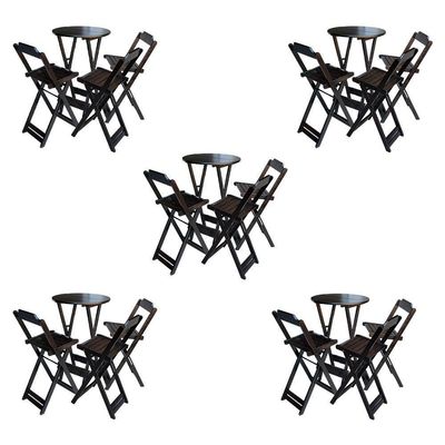Kit 5 Jogos De Mesa Bistrô De Madeira Dobrável Com 3 Banquetas - Tabaco