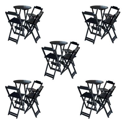 Kit 5 Jogos De Mesa Bistrô De Madeira Dobrável Com 3 Banquetas - Preto