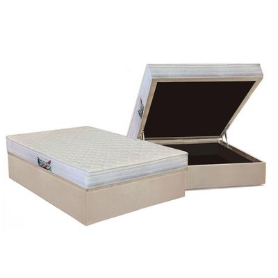 Cama Box Baú Casal: Colchão Anatômico Herval D28 / Ag65 Frontier + Base Crc Suede Clean(138x188)