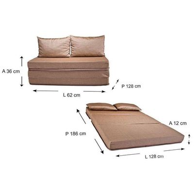 Sofá Cama P/sala Luck Puff D23 Tecido Marrom Quadriculado - Luckspuma