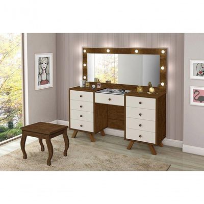 Penteadeira Camarim Com Espelho E Banqueta Malbec Off White