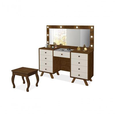 Penteadeira Camarim Com Espelho E Banqueta Malbec Off White