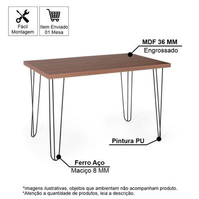 Mesa De Jantar Retangular 4 Lugares 120x75 Base De Ferro Hairpin Noronha - Straub Web