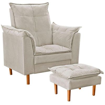 Poltrona De Amamentação Loana Com Puff Suede Bege Claro