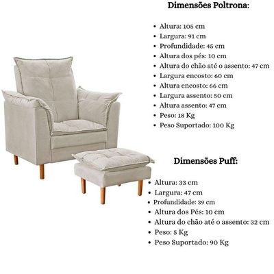 Poltrona De Amamentação Loana Com Puff Suede Bege Claro