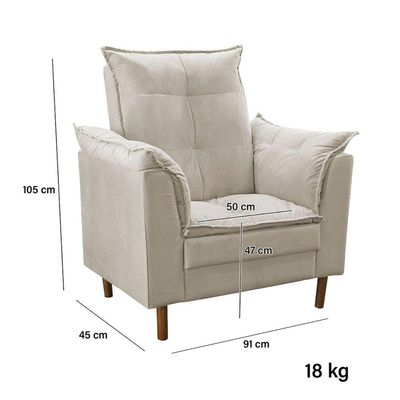 Poltrona De Amamentação Loana Com Puff Suede Bege Claro