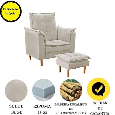 Poltrona De Amamentação Loana Com Puff Suede Bege Claro