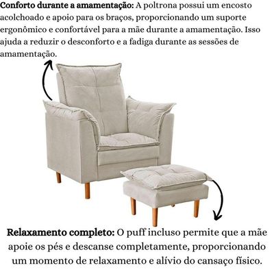Poltrona De Amamentação Loana Com Puff Suede Bege Claro