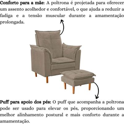 Poltrona De Amamentação Loana Com Puff Suede Bege Escuro