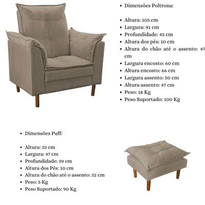 Poltrona De Amamentação Loana Com Puff Suede Bege Escuro
