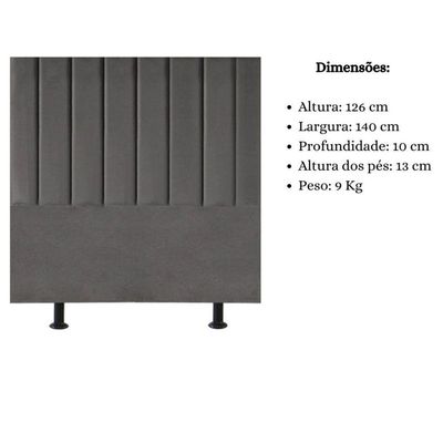 Cabeceira De Cama Casal Box 140 Cm Karla Carla Corino Cor:cinza