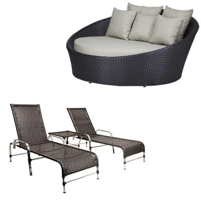 Kit Chaise Com 2 Espreguiçadeiras Catar Reguláveis Com Almofadas Tabaco