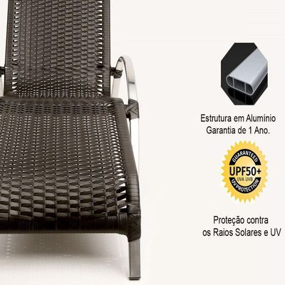 Kit Chaise Com 2 Espreguiçadeiras Catar Reguláveis Com Almofadas Tabaco