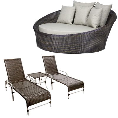 Kit Chaise Com 2 Espreguiçadeiras Catar Reguláveis Com Almofadas Pedra Ferro