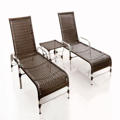 Kit Chaise Com 2 Espreguiçadeiras Catar Reguláveis Com Almofadas Pedra Ferro