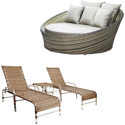 Kit Chaise Com 2 Espreguiçadeiras Catar Reguláveis Com Almofadas Capuccino