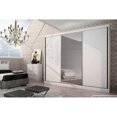 Guarda Roupa Casal 3 Portas De Correr E 6 Gavetas C/ Espelho Natus Freijo Cumaru - Novo Horizonte