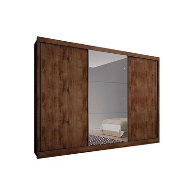 Guarda Roupa Casal 3 Portas De Correr E 6 Gavetas C/ Espelho Natus Freijo Cumaru - Novo Horizonte