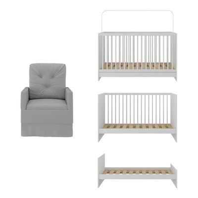 Berço 3 Em 1 Com Poltrona Amamentação Mp4141 Branco-cinza