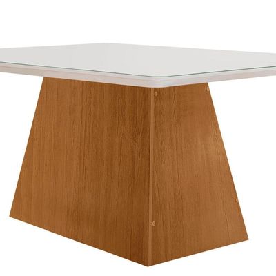 Mesa Sala De Jantar Aida 180cm Em Mdf E Vidro Com Canto Copo Off White/ Imbuia/ Serig. Off
