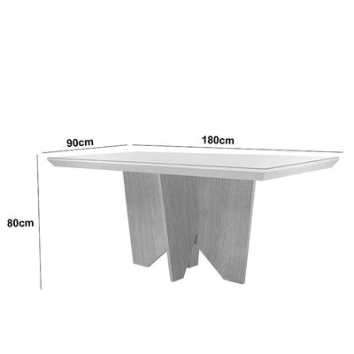 Mesa Sala De Jantar Evora 180cm Em Mdf E Vidro Com Canto Copo Off White/ Imbuia/ Serig. Off