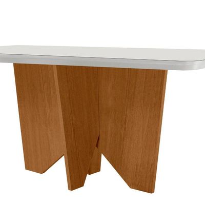 Mesa Sala De Jantar Evora 180cm Em Mdf E Vidro Com Canto Copo Off White/ Imbuia/ Serig. Off