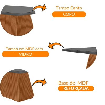 Mesa Sala De Jantar Aida 180cm Em Mdf E Vidro Com Canto Copo Grafite/ Imb Rip/ Serig. Grafite