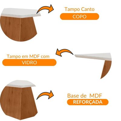 Mesa Sala De Jantar Aida 180cm Em Mdf E Vidro Com Canto Copo Off White/ Imb Rip/ Serig. Off