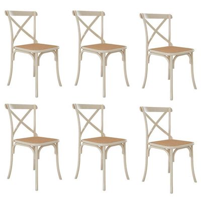 Kit 6 Cadeiras Jantar Off White Assento Bege Aço Branco