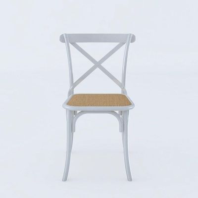 Kit 6 Cadeiras Jantar Cross Branca Assento Bege Aço Branco
