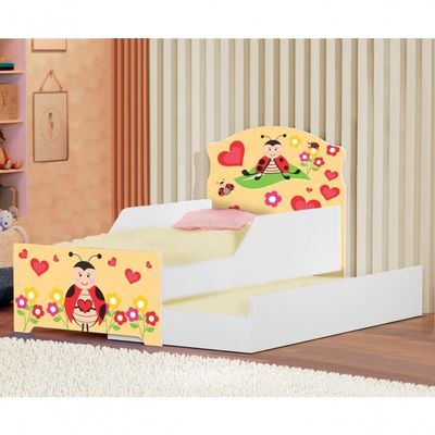 Mini Cama Infantil Com Auxiliar Menina Joaninha Com Colchões