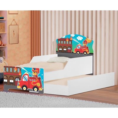 Mini Cama Infantil Com Auxiliar Bombeiro Com Colchões