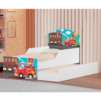 Mini Cama Infantil Com Auxiliar Bombeiro Com Colchões