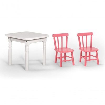 Conjunto Mesinha Infantil Branca Com 2 Cadeiras Kids Rosa