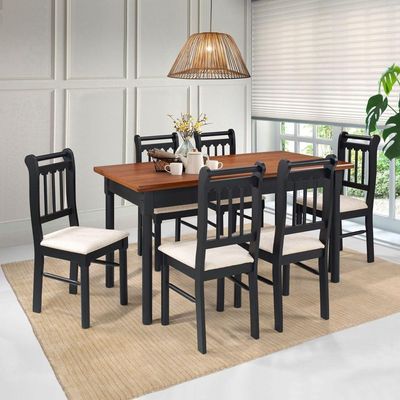 Conjunto Sala De Jantar Madeira Maciça 6 Cadeiras Mv Outlet Preto
