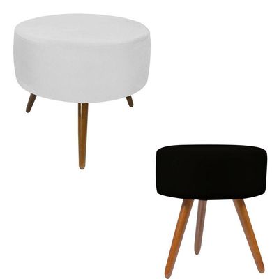Puf Puff Redondo Combo Decoração Um Preto E Um Branco