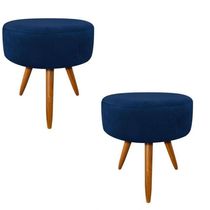 16997646716005 Kit 2 Puf, Puff Para Sala, Puff Redondo, Suede Azul Marinho