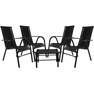 Jogo Com 4 Cadeiras E Mesa De Centro Bela Preto