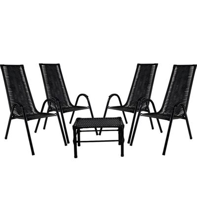 Jogo Com 4 Cadeiras E Mesa De Centro Canadá Preto