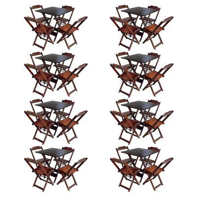 Kit 8 Conjuntos De Mesa Com 4 Cadeiras De Madeira Dobravel 70X70 Imbuia - Marrom