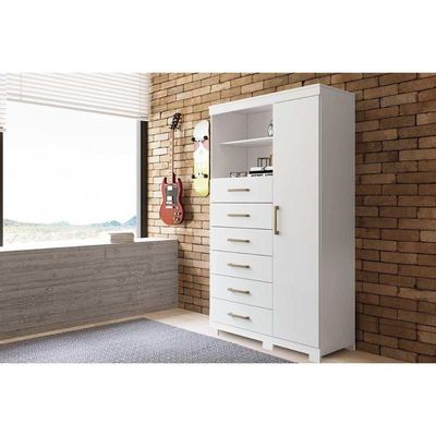 Cômoda De Quarto Marabá 1.6 C/ 1 Porta 2 Nichos E 6 Gavetas C/ Pés Branco - Santos Andirá