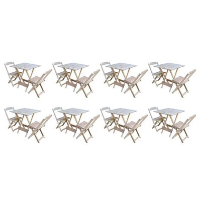 Kit 8 Conjuntos De Mesa Dobravel Com 2 Cadeiras De Madeira 70X70 - Sem Pintura - Marrom