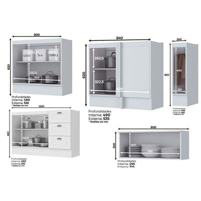 Cozinha Henn Americana 14Pçs (3 Armários + 4 Balcões + 1 Paneleiro + 6 Complementos) C14p02 Branco